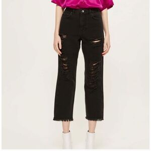 Topshop Boutique Black Distressed Ripped Crop Jean Size 6